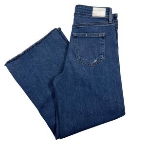 PAIGE Anessa Wide Leg Jeans Womens 28x26 Blue High Rise Raw Hem Patch Pockets